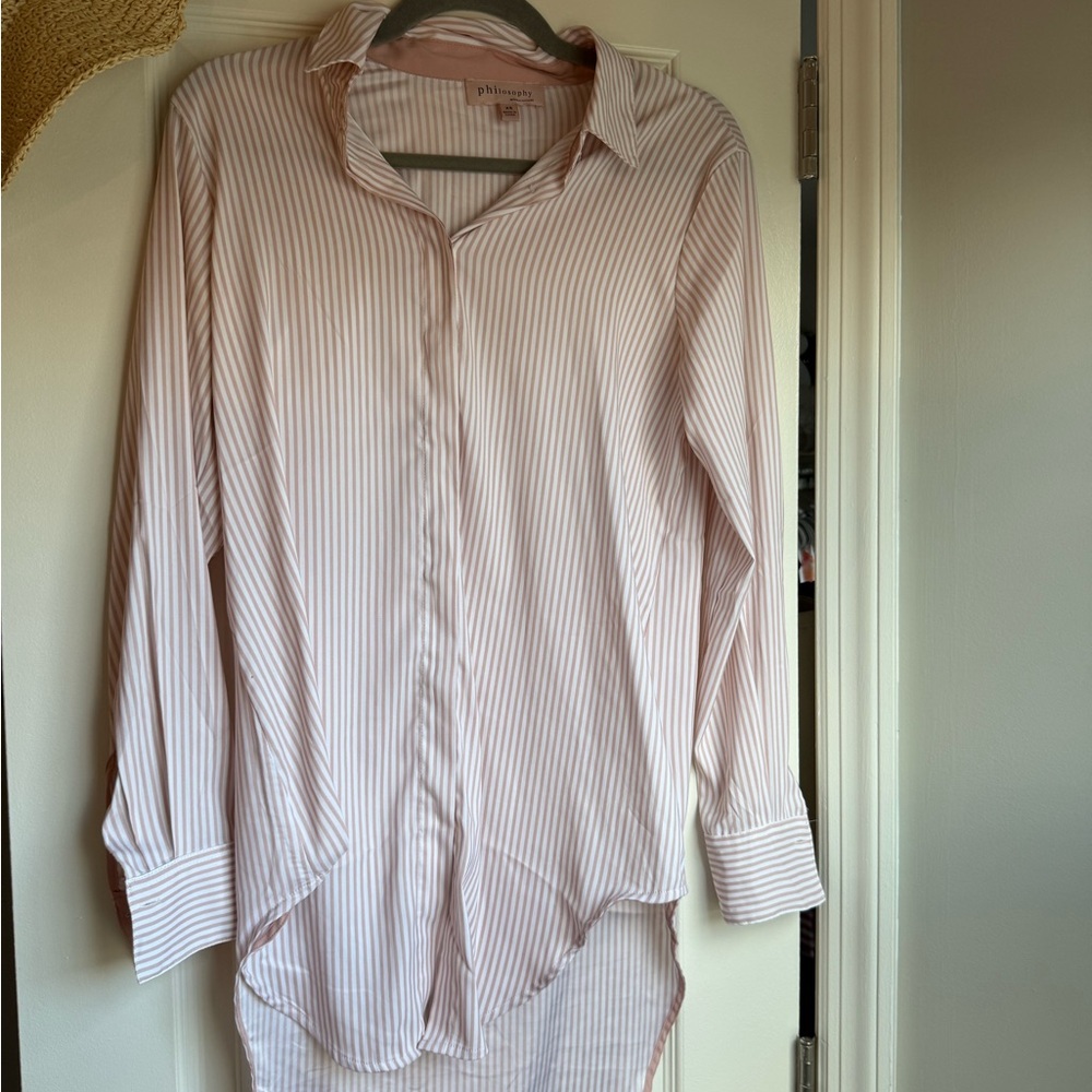 Philosophy Blush and White Striped Shirt